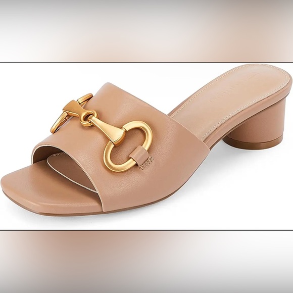 Coutgo Shoes - Coutgo NWOB Womens Chunky Round Heel Slides Square Peep Toe Sandals Khaki